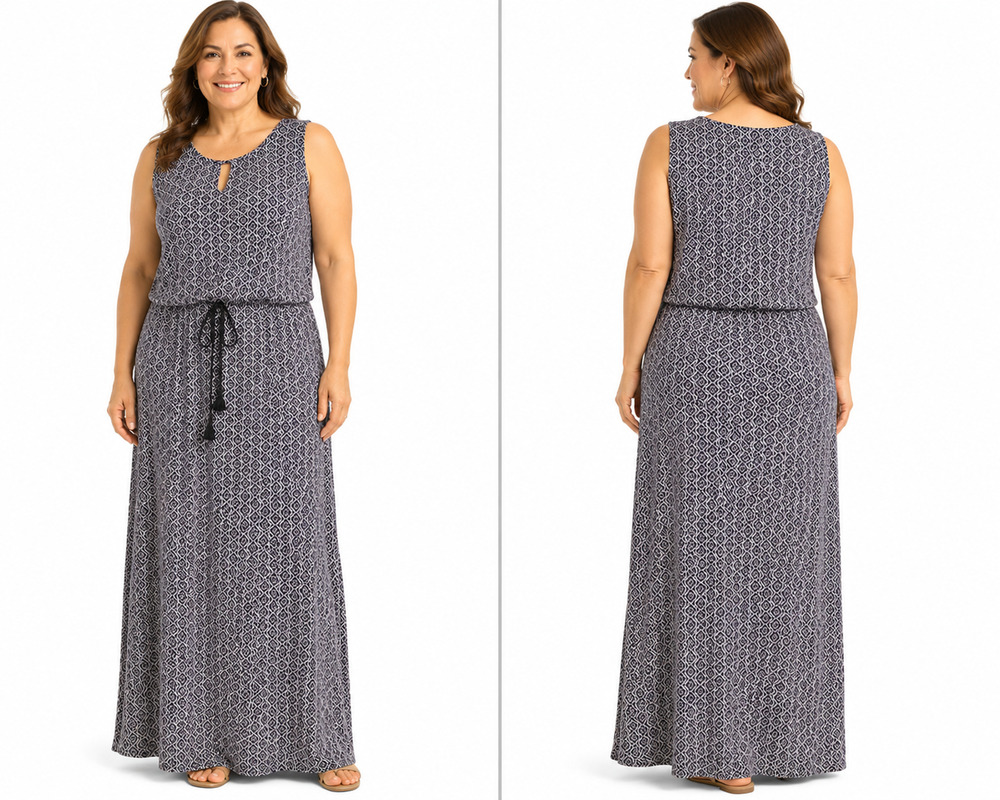 Talbots Maxi Black White Blouson Stretch Jersey Knit Sleeveless Summer Dress XL